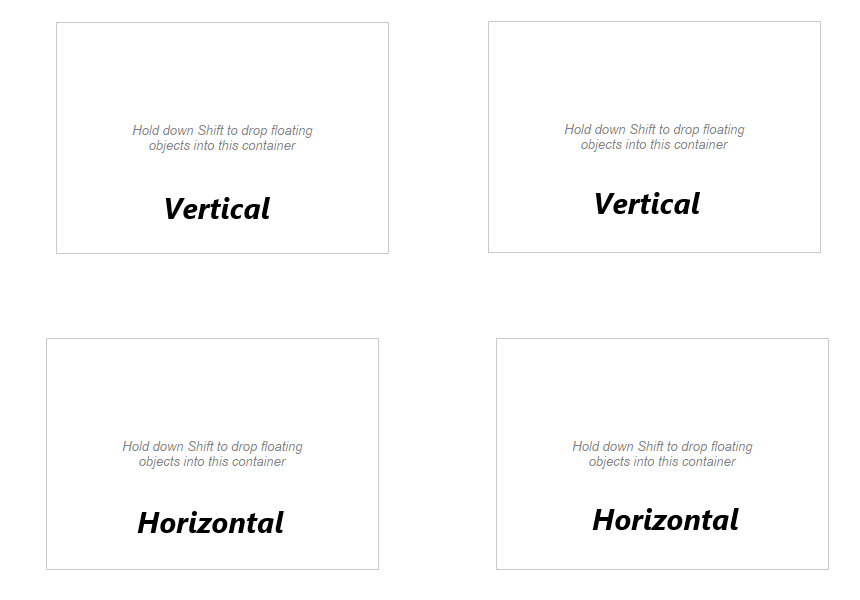 In tableau, drag and float 2 horizontal and 2 vertical containers onto your dashboard