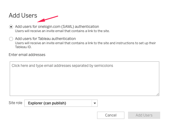 Tableau Online - configure new user for OneLogin (SAML) authentication