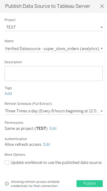 Configuring a published data source