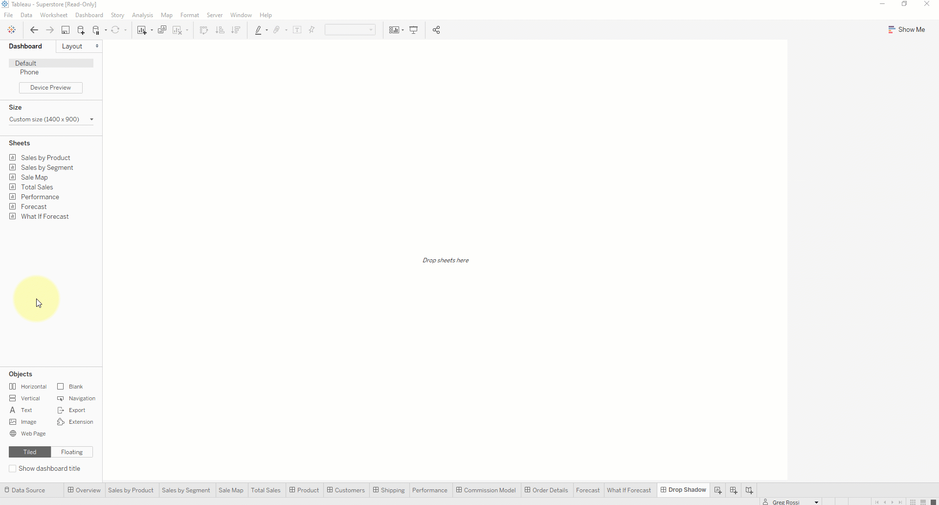 Gif of Creating initial Tableau Dashboard Containers