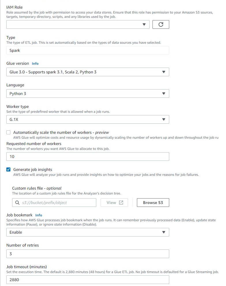 default job settings in AWS Glue