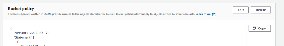Click edit in bucket policy section