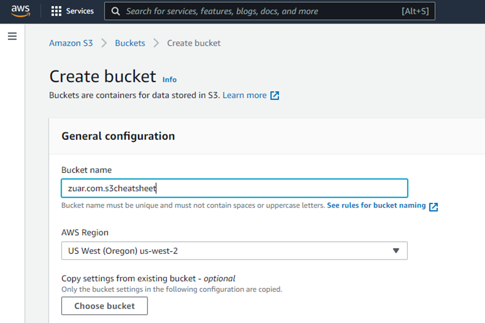 Choose preferred AWS region