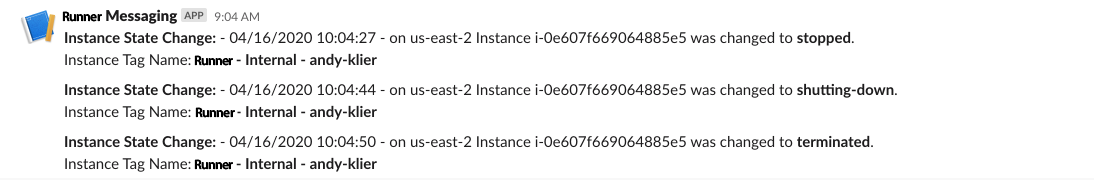 Runner Slack messages for EC2 instance