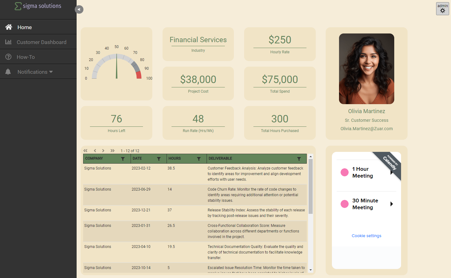Customer Service Analytics Dashboard Through Zuar Portal