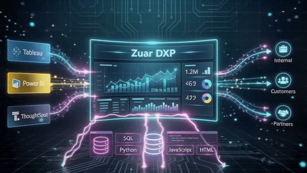 Zuar Data Experience Platform with embedded BI tools reports visualizations and assets in a unified analytics hub