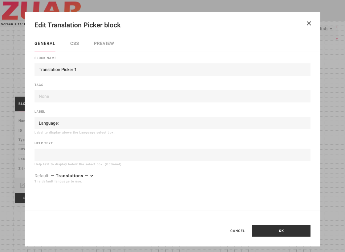 Translation Picker Block Editor
