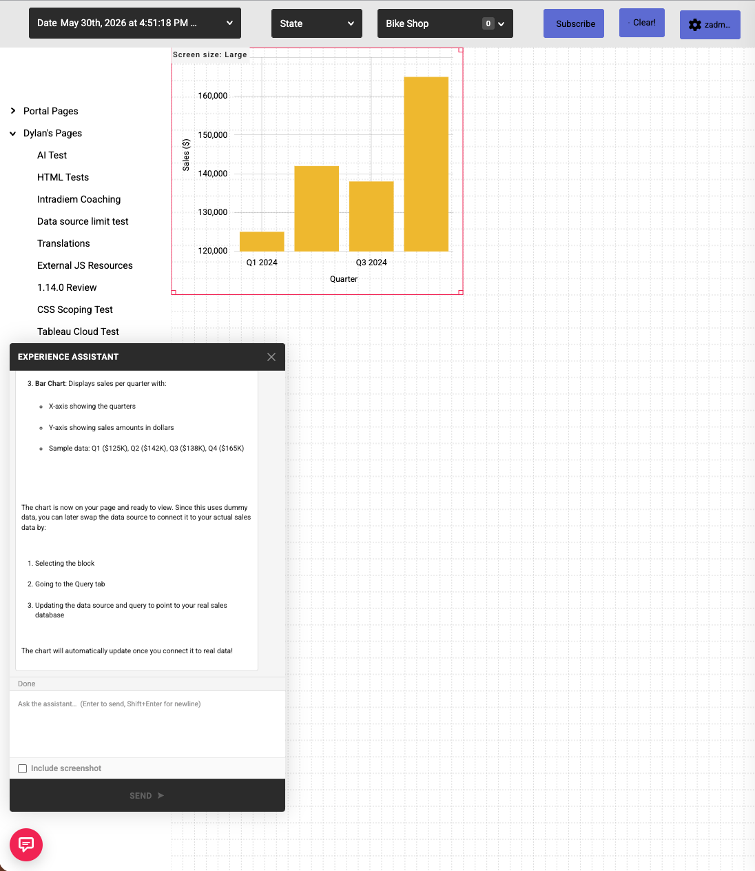 Experience Assistant chat panel with a proposed draft change