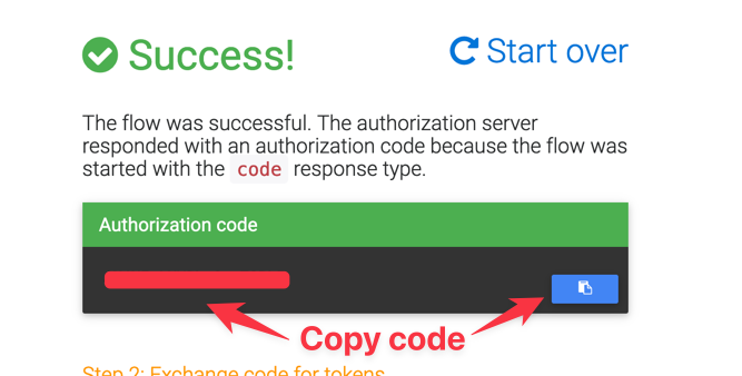Copy authorization code using the clipboard icon