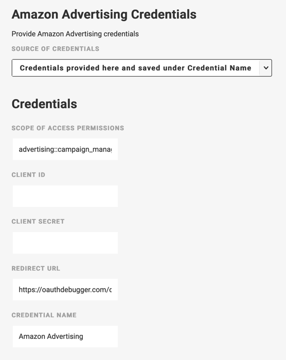 Create new saved credentials
