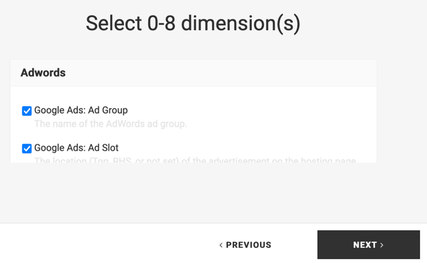 Select dimensions