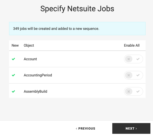Specify NetSuite jobs to create