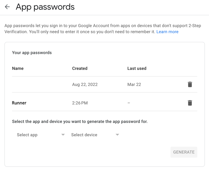 App Password list